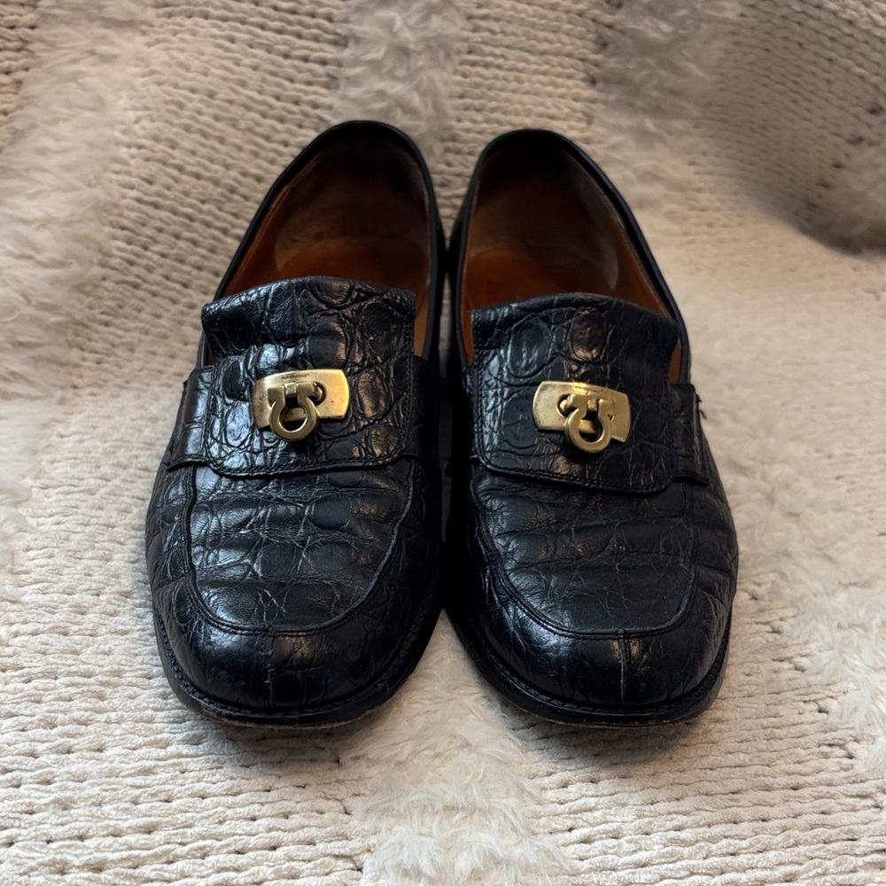 🐊Salvatore Ferragamo Black crocodile loafers. Vintage SZ 8